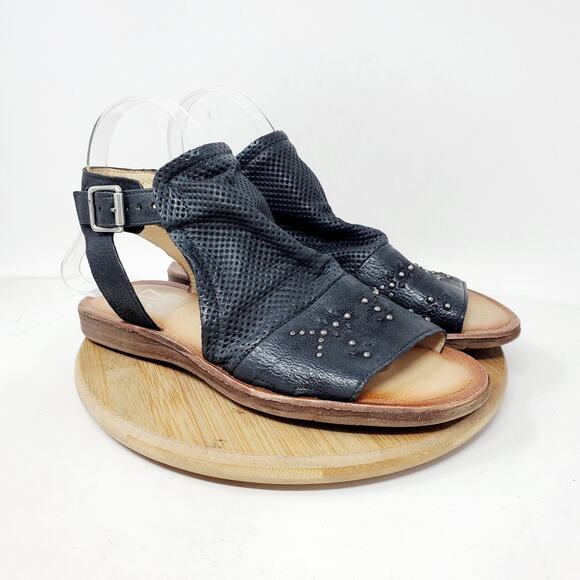 Miz Mooz Sandals Womens 37 Fifi Black Leather Boho Bootie Ankle Strap Shoes - Picture 1 of 11